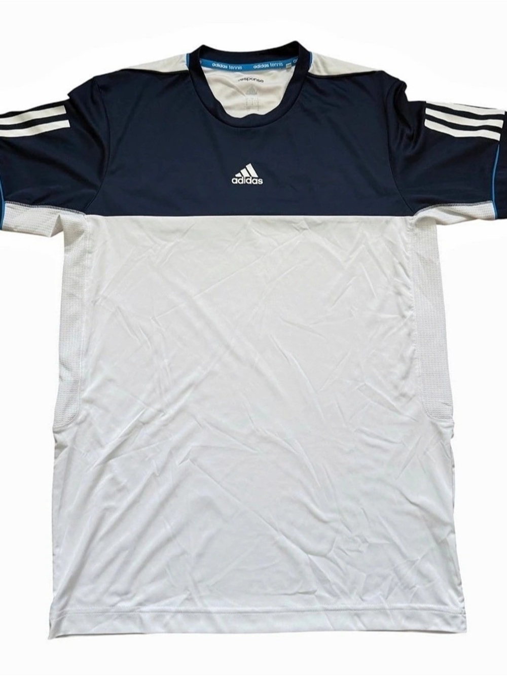 Adidas Mens Tennis Shirt Response Climacool Colorblock Navy White Size S Top